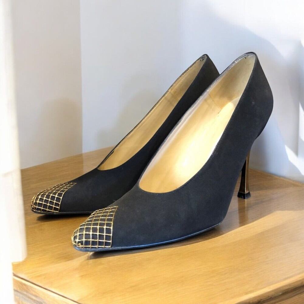 Spanish Leather collection vintage heels Italy‎ Women’s Size 8 Black Gold Wire